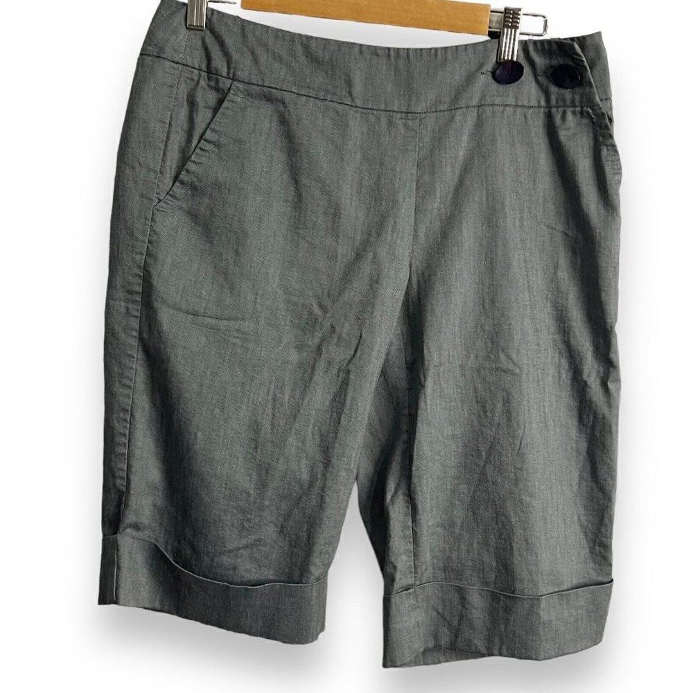 Trina Turk Bermuda Shorts Women's 10 Gray Linen Blend Pockets Minimalist Modest